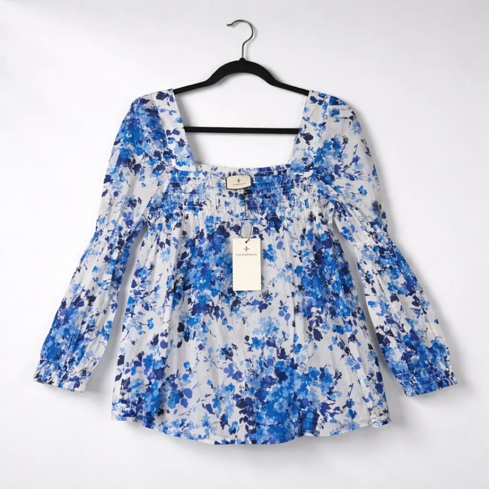 NEW $168 Tuckernuck Blouse Bluebell Meadows Smocked Tilly Floral Cotton Small